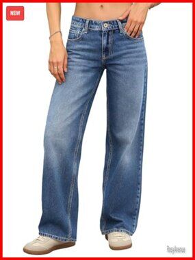 Women's Low Rise Baggy Jeans Straight Leg Stretch Denim
